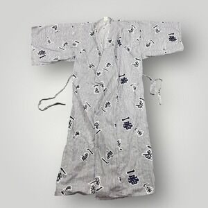 Japanese Kimono Robe Womens One Size White Navy Striped Cotton Belted Japan
